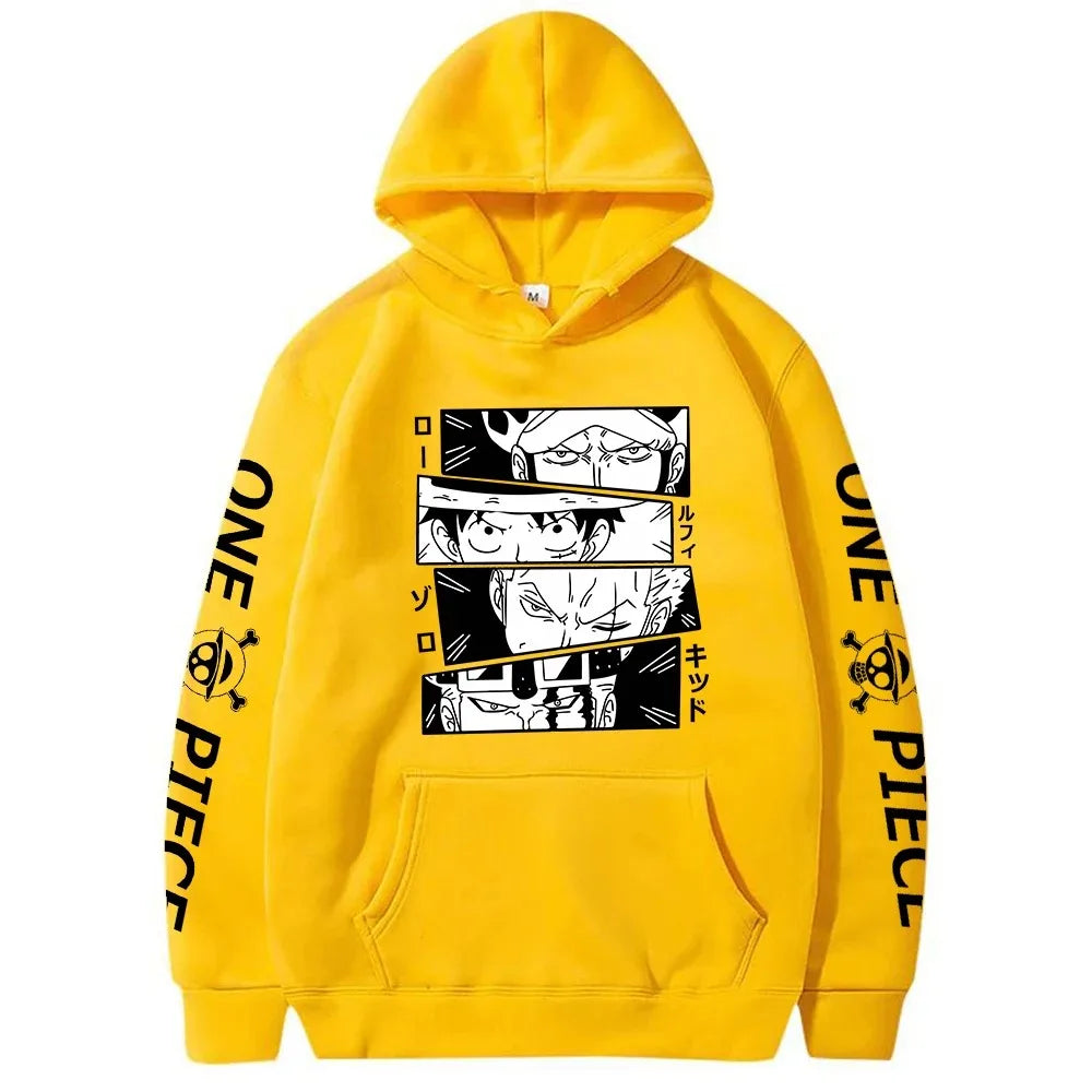 One Piece Anime Hoodie - Luffy, Zoro, Law & Kid Design | Cozy, Fade-Resistant Sweatshirt for Men