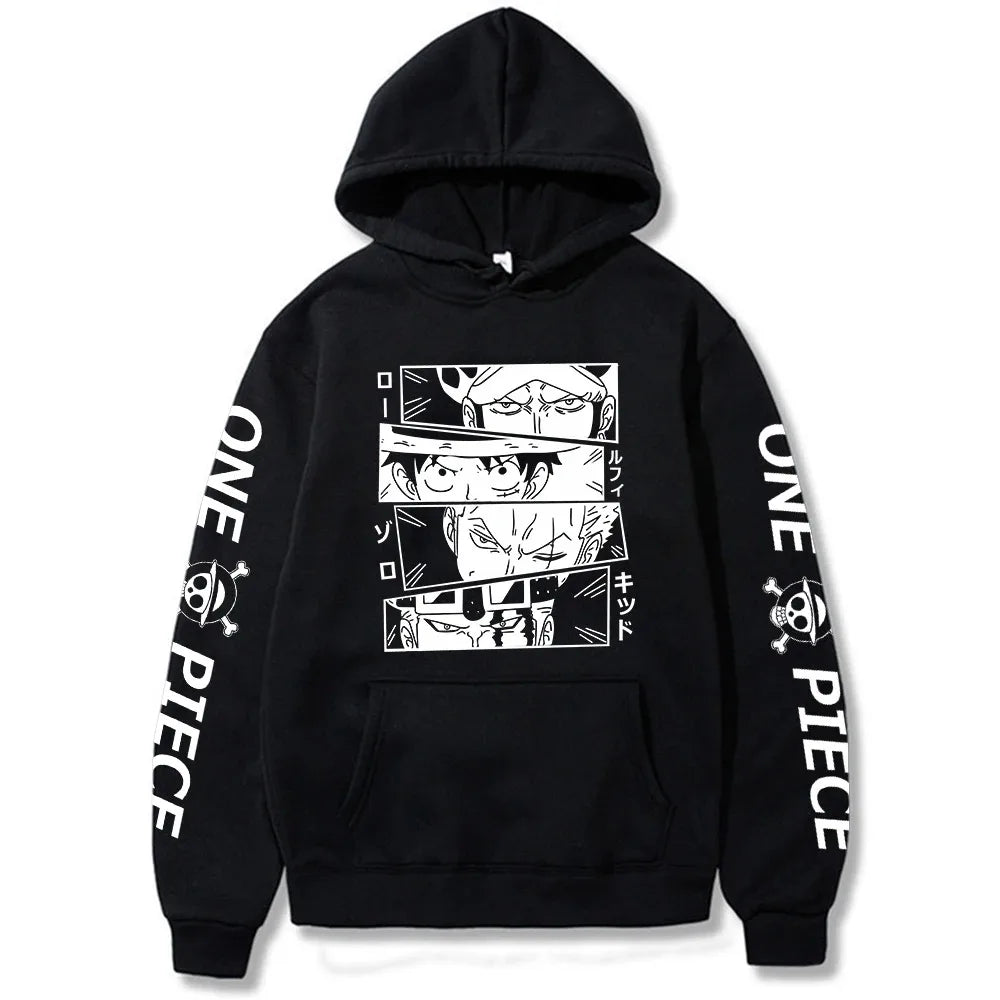 One Piece Anime Hoodie - Luffy, Zoro, Law & Kid Design | Cozy, Fade-Resistant Sweatshirt for Men