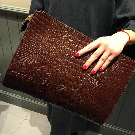 Trendy Crocodile Pattern Clutch Bag - Korean Unisex Casual Envelope Bag for iPad and Files