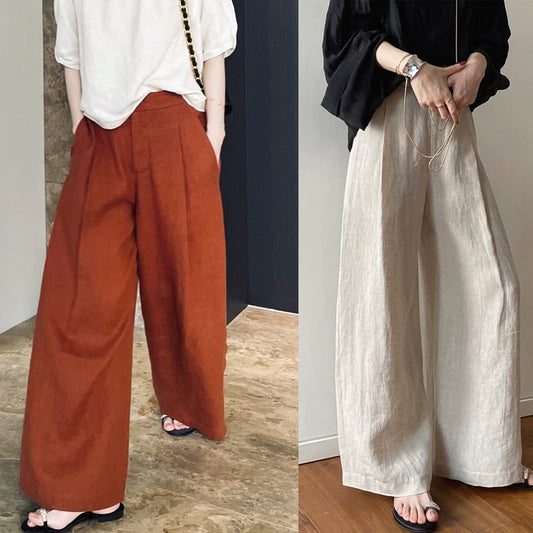 Korean Style Linen High Waist Drape Wide Leg Pants