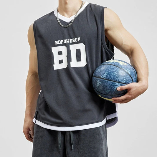 Sleeveless Basketball Vest with Minimalist Print for Men