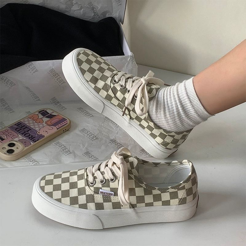 Spring Ins Trendy Niche Skateboard Shoes Chessboard Plaid