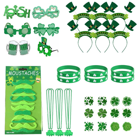 Ellan St. Patrick's Day Dress up Funny Beard Props Silicone Bracelet Clover Glasses Headband