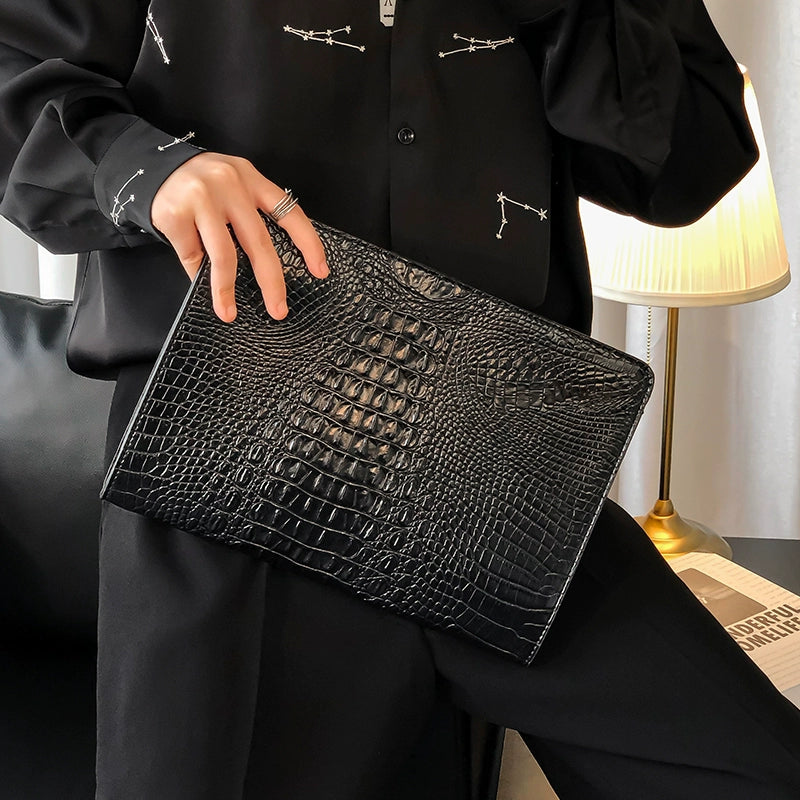 Trendy Crocodile Pattern Clutch Bag - Korean Unisex Casual Envelope Bag for iPad and Files