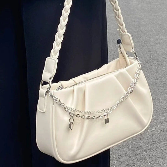 Cloud Niche Pleated Soft Leather Crossbody Chain Underarm Bag