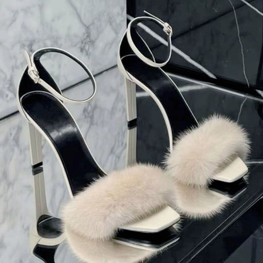 Mink Fur Style Women's High Heels for Spring and Summer