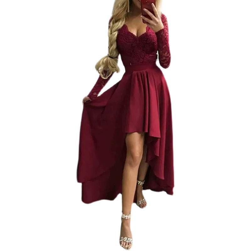 Dillamon European and American Women's Clothing Solid Color Lace Pullover Fishtail Gown Amazon Hot Wrap Chest V-neck Dress for Women