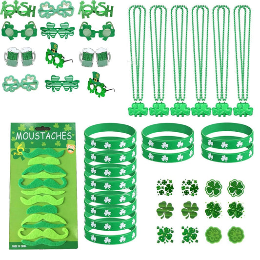 St Patrick's Day Dress up Irish Party Photo Props Funny Beard Glasses Headband Silicone Bracelet