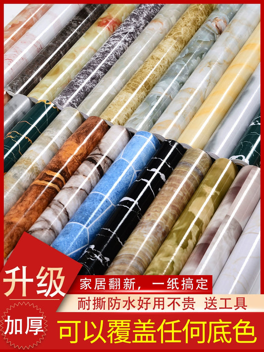 Kitchen Greaseproof Stickers Thickened Waterproof Moisture-Proof Mildew Cabinet Wallpaper Cabinet Desktop Wall Sticker Marble Wallpaper Self-Adhesive