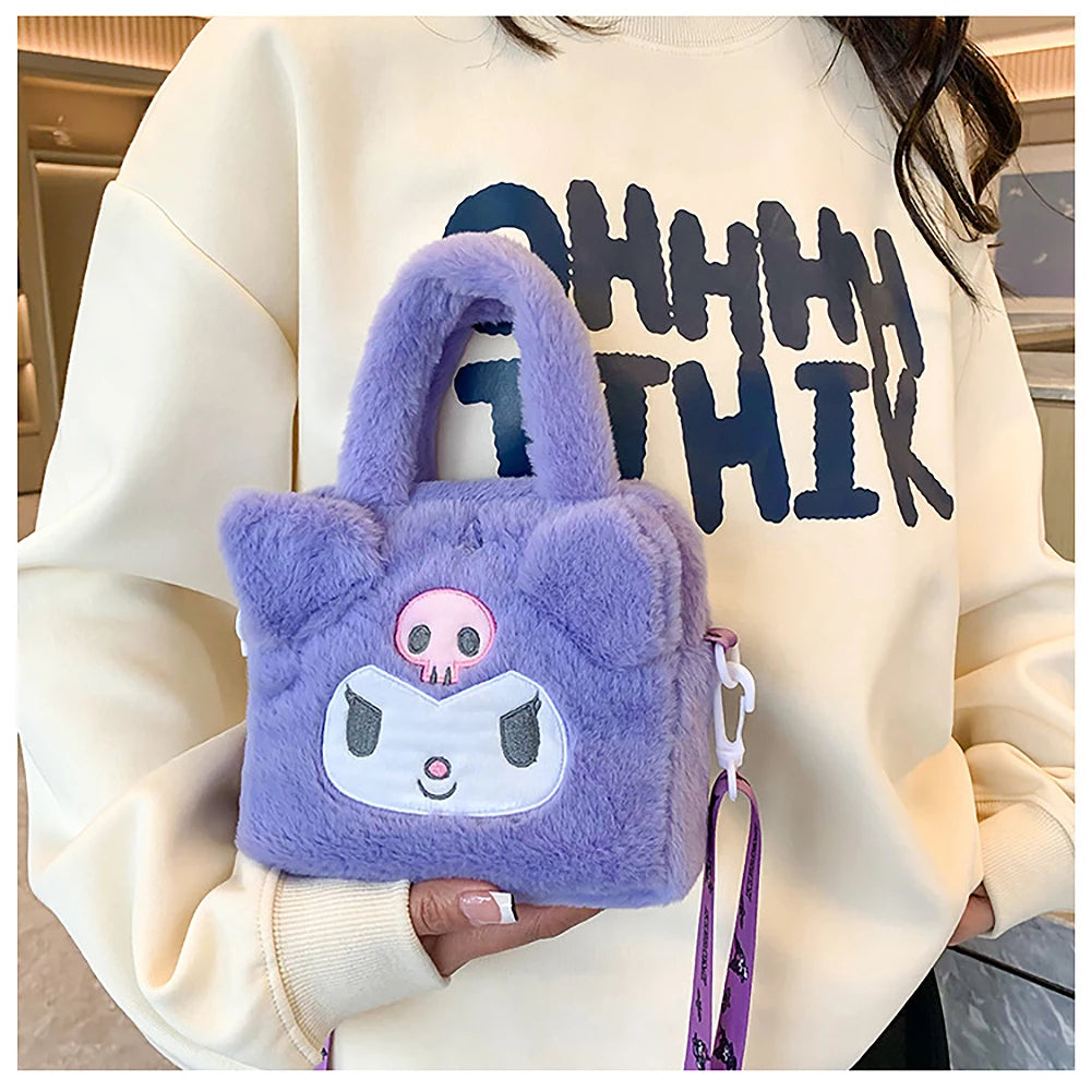 Sanrio Plush Bag Kawaii Kuromi Cinnamoroll Melody Cartoon Anime Handbag Crossbody Cosmetic Travel Storage Bags Women Girls