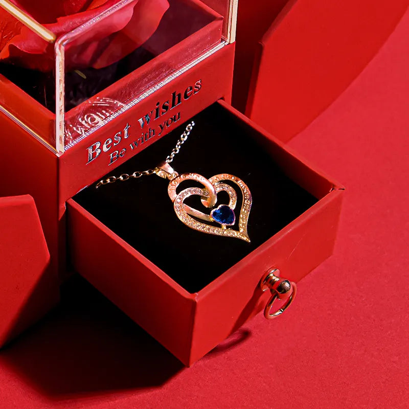 Eternal Rose Gift Box  with Heart Necklace