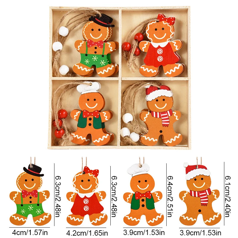 Christmas Wooden Pendants Gingerbread Man Gnomes Xmas Tree Hanging Ornament