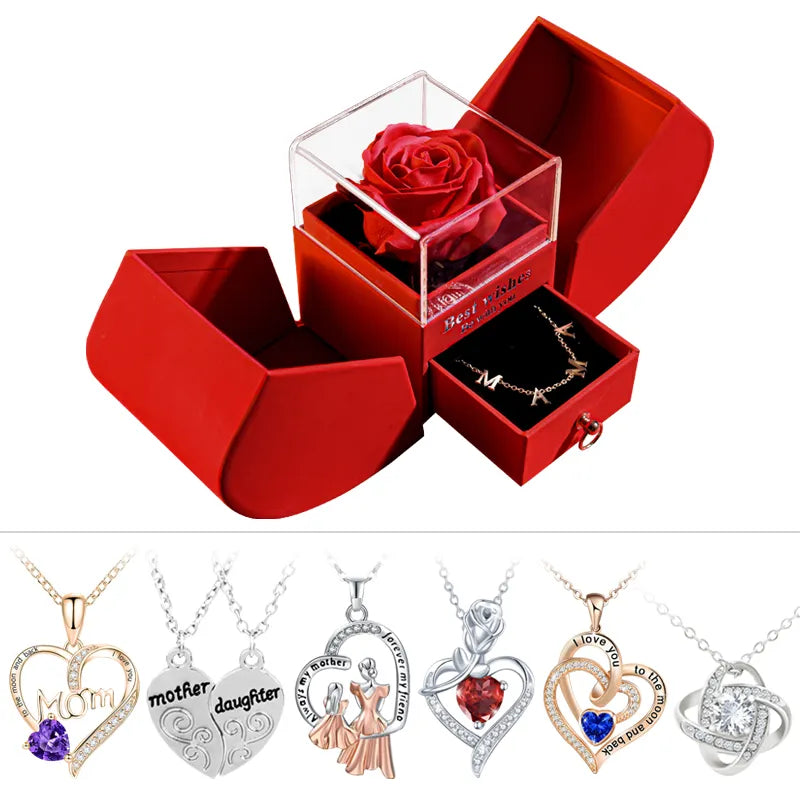 Eternal Rose Gift Box  with Heart Necklace