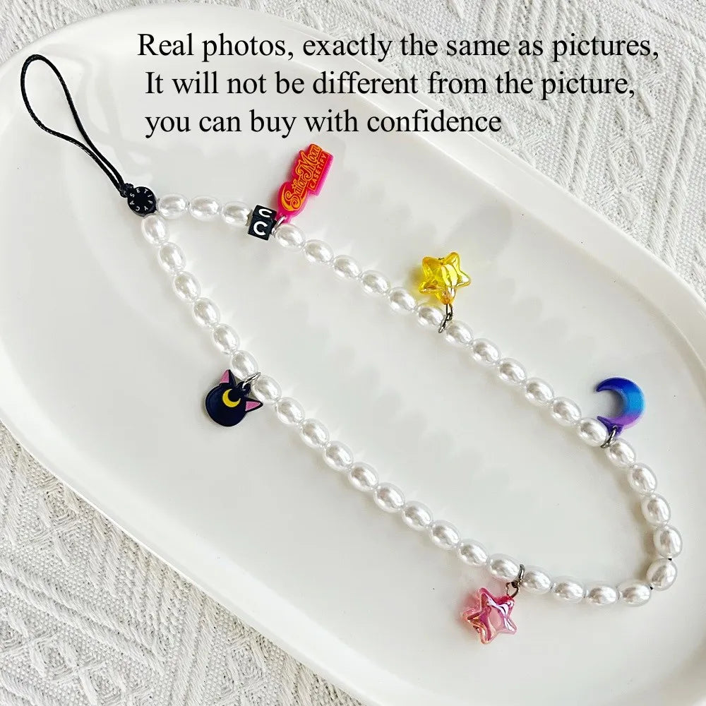 KKBEAD Sailor Moon Phone Charm Strap Cell Phone Bead Chain for Girls Friend Gift Mobile Case Acrylic Pearl Phone Chain 2022 New