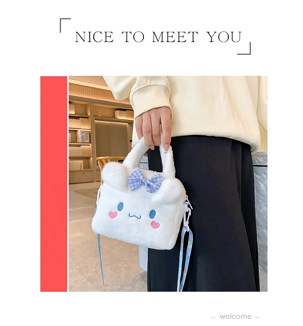 Sanrio Plush Bag Kawaii Kuromi Cinnamoroll Melody Cartoon Anime Handbag Crossbody Cosmetic Travel Storage Bags Women Girls