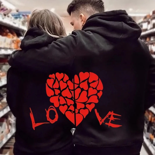 Heart Printed Couple Hoodies