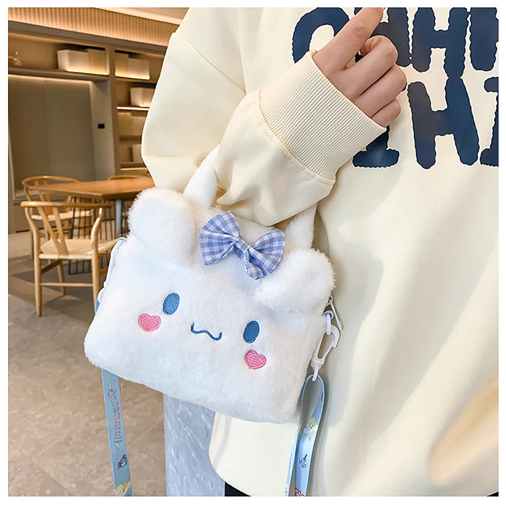 Sanrio Plush Bag Kawaii Kuromi Cinnamoroll Melody Cartoon Anime Handbag Crossbody Cosmetic Travel Storage Bags Women Girls