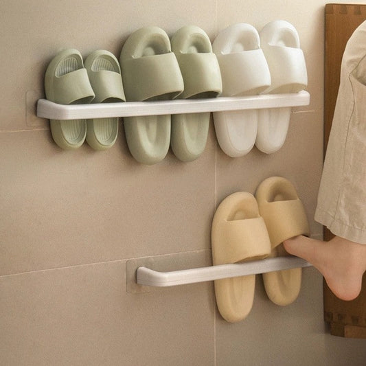 Punch-Free Wall-Mounted Slippers Rack - Lanjiaoluo Bathroom and Toilet Shoe Organizer with Drainage