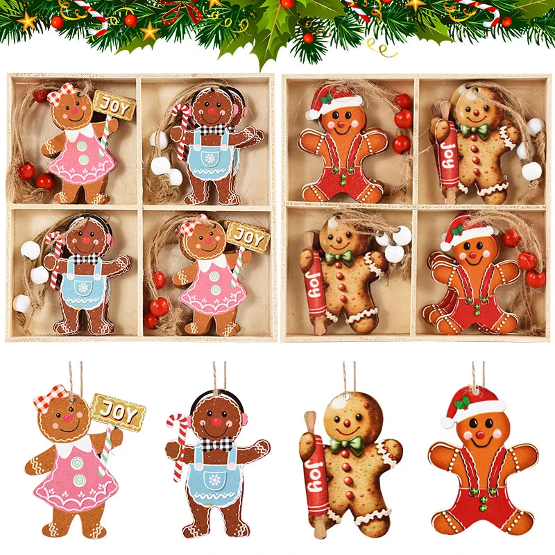 Christmas Wooden Pendants Gingerbread Man Gnomes Xmas Tree Hanging Ornament