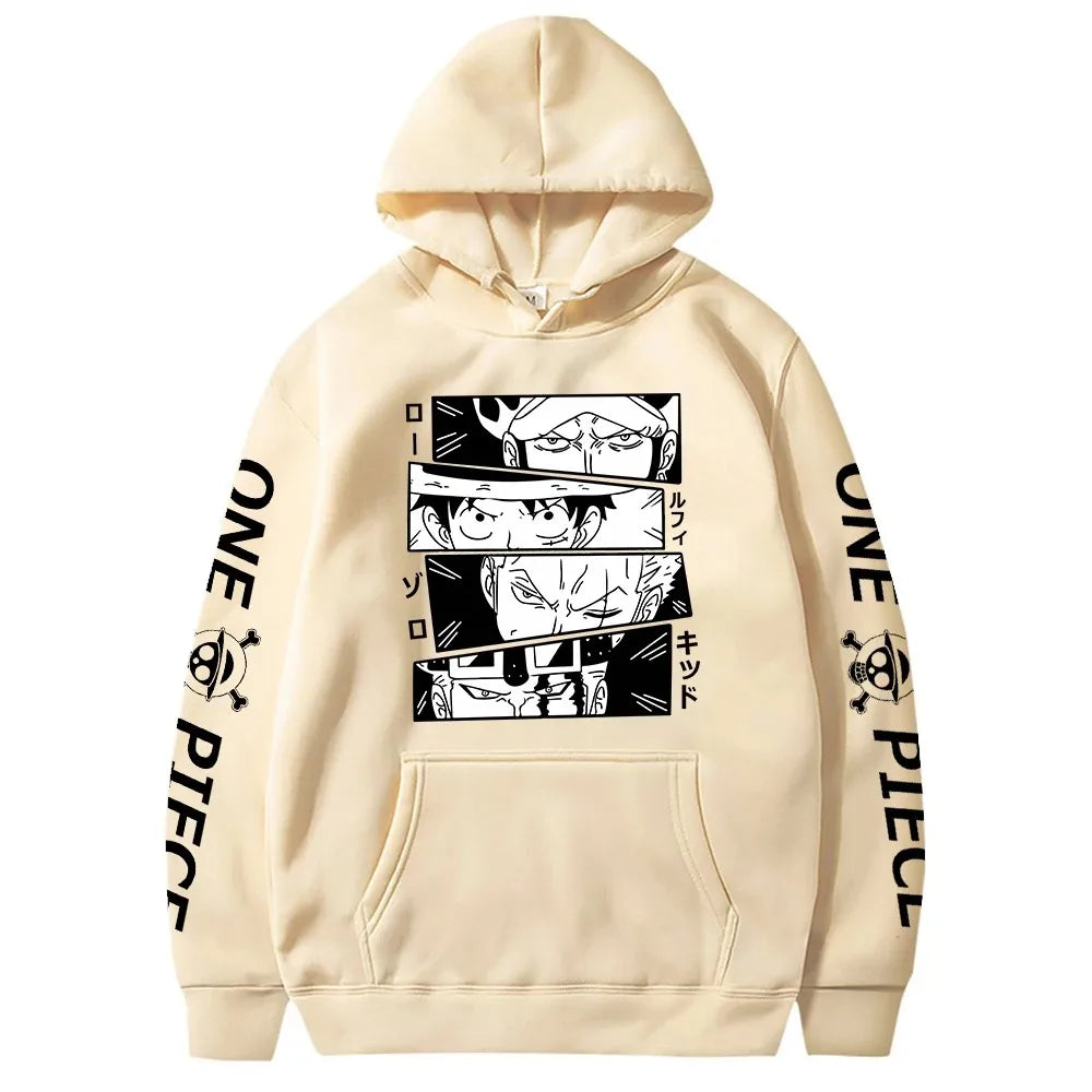 One Piece Anime Hoodie - Luffy, Zoro, Law & Kid Design | Cozy, Fade-Resistant Sweatshirt for Men