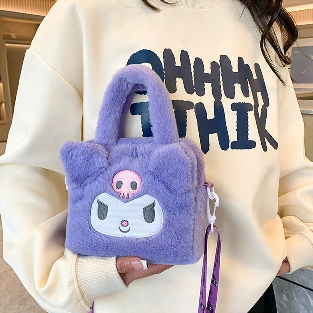 Sanrio Plush Bag Kawaii Kuromi Cinnamoroll Melody Cartoon Anime Handbag Crossbody Cosmetic Travel Storage Bags Women Girls