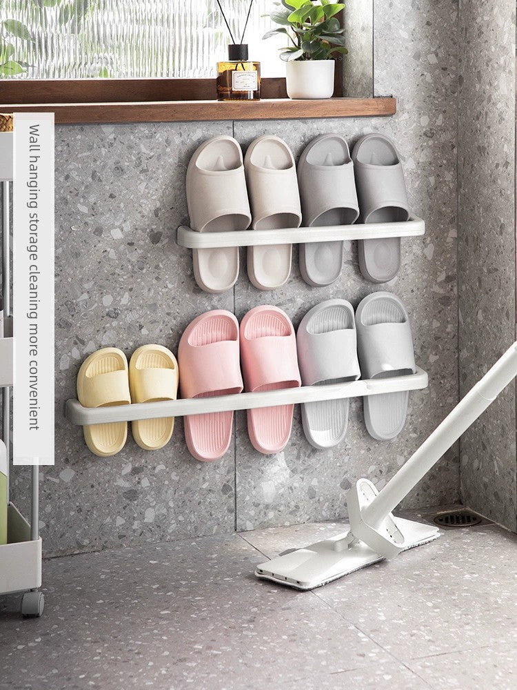 Punch-Free Wall-Mounted Slippers Rack - Lanjiaoluo Bathroom and Toilet Shoe Organizer with Drainage