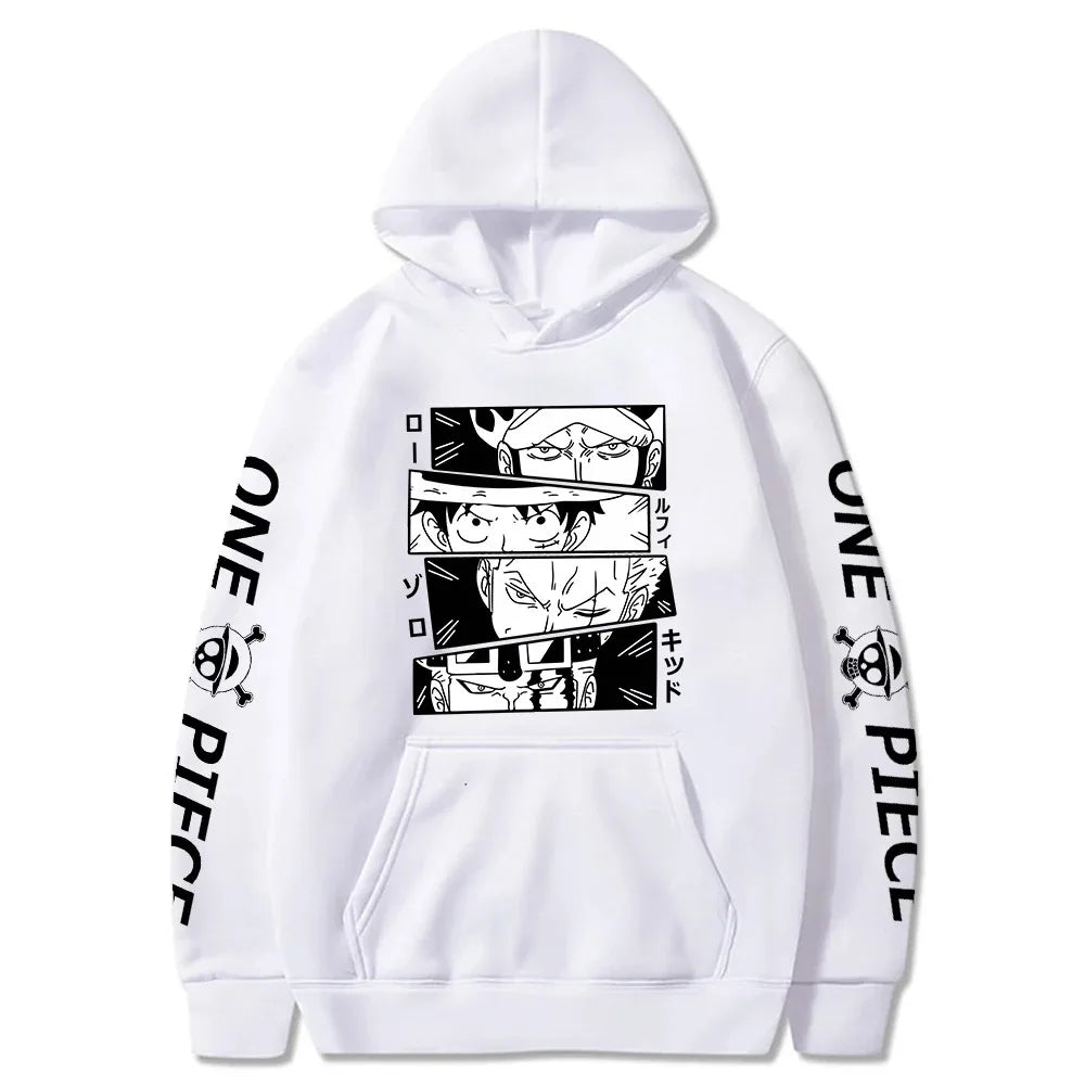 One Piece Anime Hoodie - Luffy, Zoro, Law & Kid Design | Cozy, Fade-Resistant Sweatshirt for Men