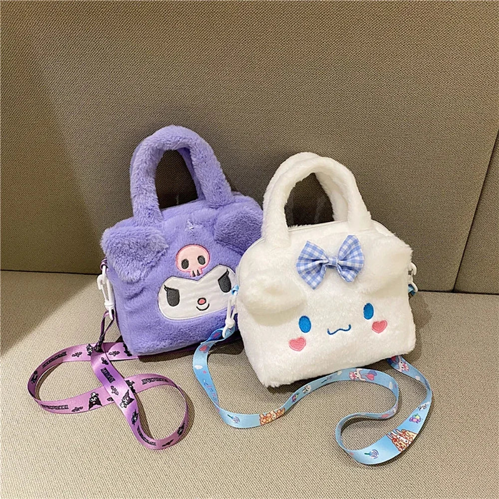 Sanrio Plush Bag Kawaii Kuromi Cinnamoroll Melody Cartoon Anime Handbag Crossbody Cosmetic Travel Storage Bags Women Girls