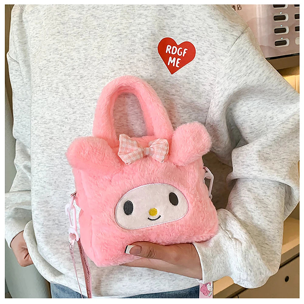 Sanrio Plush Bag Kawaii Kuromi Cinnamoroll Melody Cartoon Anime Handbag Crossbody Cosmetic Travel Storage Bags Women Girls