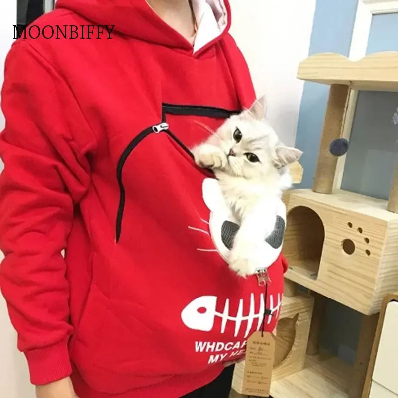 Cozy Animal Pouch Hooded Sweatshirt for Men & Women – Perfect for Pet Lovers, Casual Pullover for Winter