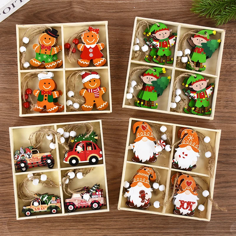 Christmas Wooden Pendants Gingerbread Man Gnomes Xmas Tree Hanging Ornament