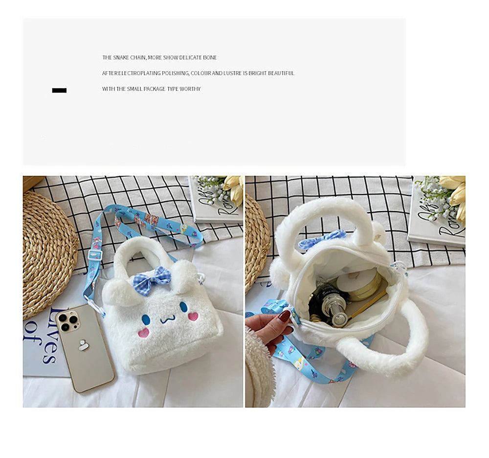 Sanrio Plush Bag Kawaii Kuromi Cinnamoroll Melody Cartoon Anime Handbag Crossbody Cosmetic Travel Storage Bags Women Girls