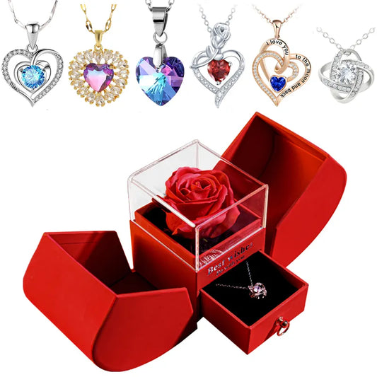 Eternal Rose Gift Box  with Heart Necklace