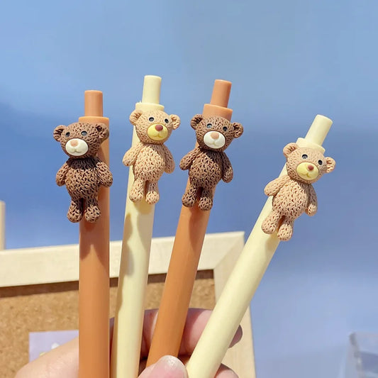 4Pc/Set Kawaii bear Cartoons Neutral Pen 0.5mm black Gel Pens handle School Office Supplies kids Statione