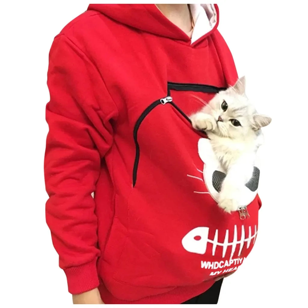 Cozy Animal Pouch Hooded Sweatshirt for Men & Women – Perfect for Pet Lovers, Casual Pullover for Winter