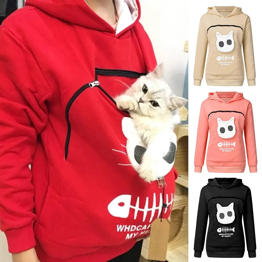 Cozy Animal Pouch Hooded Sweatshirt for Men & Women – Perfect for Pet Lovers, Casual Pullover for Winter