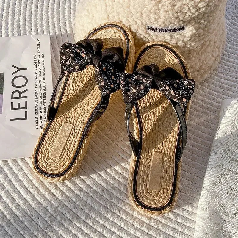 Flat Bow on Beach Open Toe Woman Slippers Slides Shoes for Women Sandals 2024 Outside Flip Flops New Collection F 39 Vip Casual