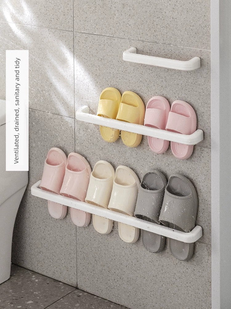 Punch-Free Wall-Mounted Slippers Rack - Lanjiaoluo Bathroom and Toilet Shoe Organizer with Drainage