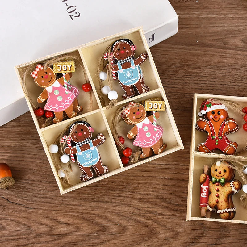 Christmas Wooden Pendants Gingerbread Man Gnomes Xmas Tree Hanging Ornament