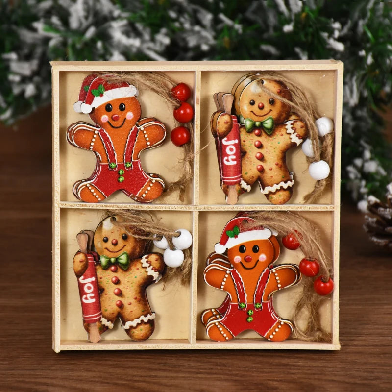 Christmas Wooden Pendants Gingerbread Man Gnomes Xmas Tree Hanging Ornament