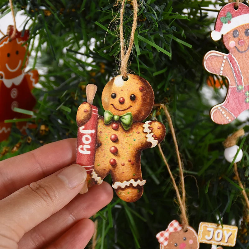 Christmas Wooden Pendants Gingerbread Man Gnomes Xmas Tree Hanging Ornament