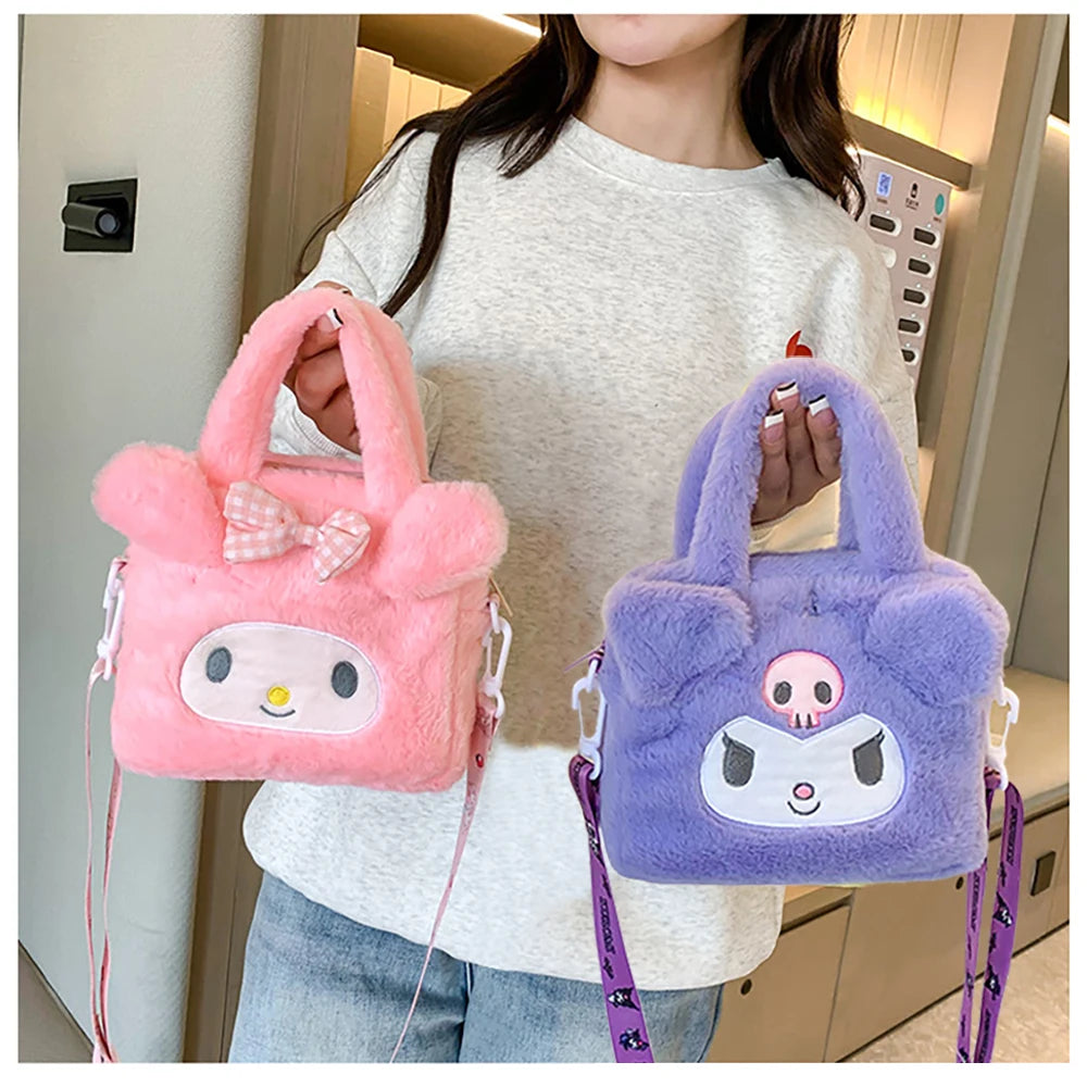 Sanrio Plush Bag Kawaii Kuromi Cinnamoroll Melody Cartoon Anime Handbag Crossbody Cosmetic Travel Storage Bags Women Girls