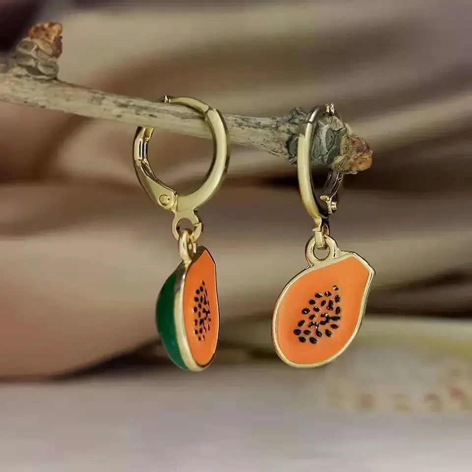 Papaya Enamel Fruit Pendant Dangle Earrings Summer Collection  INS Personality Creative Fruit Charm Earrings Jewelry Gift 2024