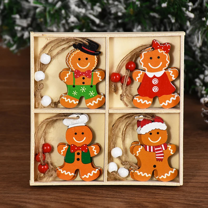 Christmas Wooden Pendants Gingerbread Man Gnomes Xmas Tree Hanging Ornament