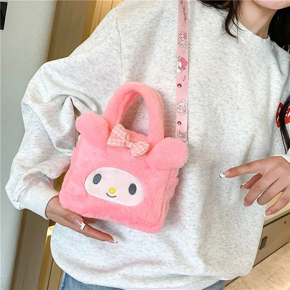 Sanrio Plush Bag Kawaii Kuromi Cinnamoroll Melody Cartoon Anime Handbag Crossbody Cosmetic Travel Storage Bags Women Girls