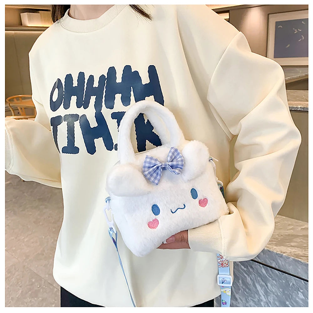 Sanrio Plush Bag Kawaii Kuromi Cinnamoroll Melody Cartoon Anime Handbag Crossbody Cosmetic Travel Storage Bags Women Girls