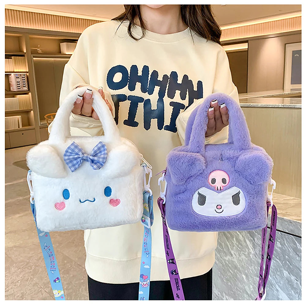 Sanrio Plush Bag Kawaii Kuromi Cinnamoroll Melody Cartoon Anime Handbag Crossbody Cosmetic Travel Storage Bags Women Girls