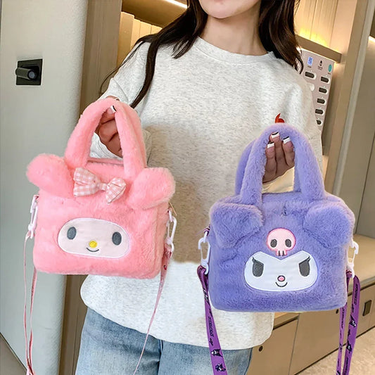 Sanrio Plush Bag Kawaii Kuromi Cinnamoroll Melody Cartoon Anime Handbag Crossbody Cosmetic Travel Storage Bags Women Girls