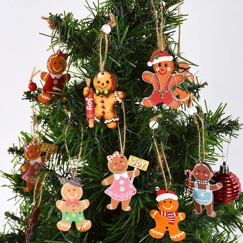 Christmas Wooden Pendants Gingerbread Man Gnomes Xmas Tree Hanging Ornament