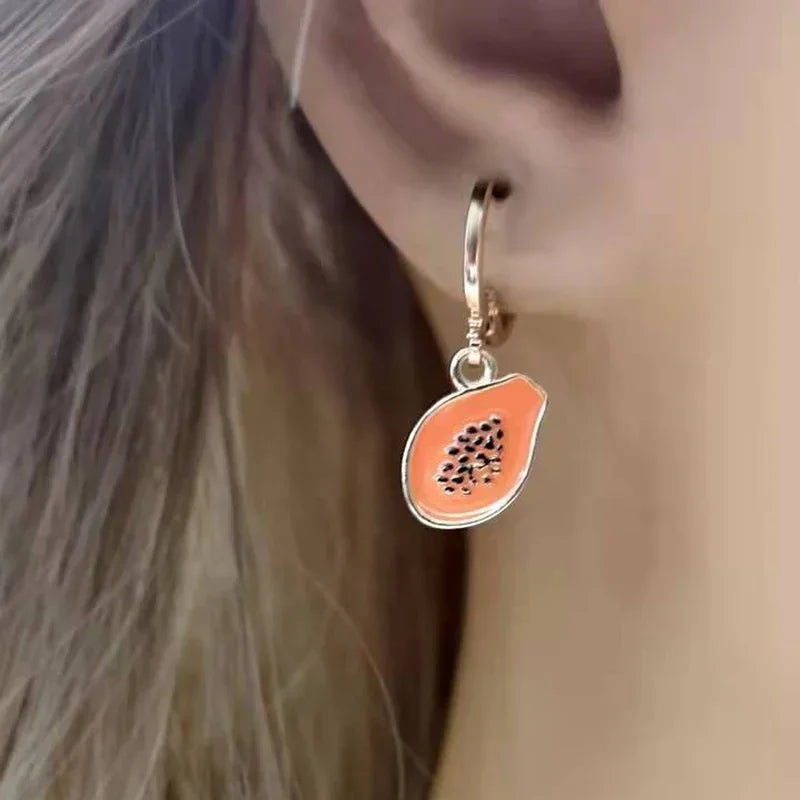 Papaya Enamel Fruit Pendant Dangle Earrings Summer Collection  INS Personality Creative Fruit Charm Earrings Jewelry Gift 2024